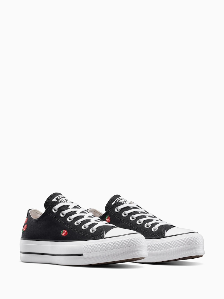 Converse Black Chuck Taylor All Star Lift Strawberry Low Trainers - Image 2 of 7