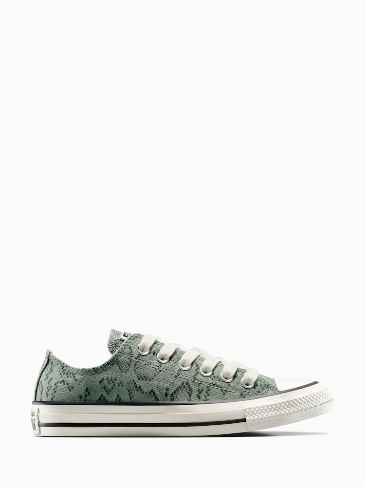 Converse Green Chuck Taylor All Star Snakeskin Print Low Trainers - Image 1 of 8