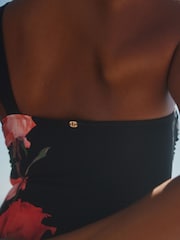 B by Ted Baker Tummy Control One Shoulder Black Floral Print Swimsuit - Image 4 de 4