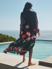 B by Ted Baker Ecovero Viscose Black Floral Print Kimono - Image 4 de 5