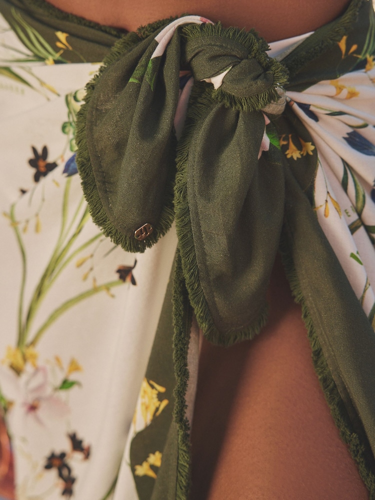 Белый льняной саронг с цветочным принтом B by Ted Baker - Image 5 of 5