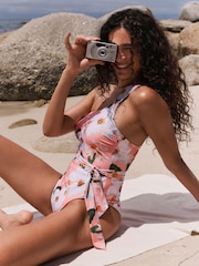 B by Ted Baker Coral Pink Floral Tummy Control One Shoulder Swimsuit - Image 1 of 5