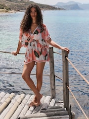 B by Ted Baker Coral Pink Floral Woven Viscose Kimono - Image 3 of 7