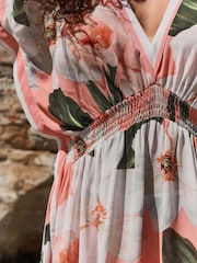 B by Ted Baker Coral Pink Floral Woven Viscose Kimono - Image 6 of 7