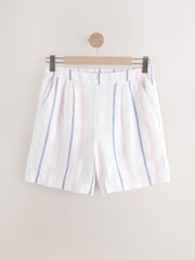 White Stripe Linen Knee Length Shorts - Image 1 of 4