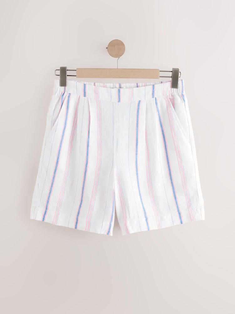 White Stripe Linen Knee Length Shorts - Image 1 of 4