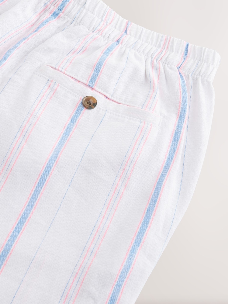 White Stripe Linen Knee Length Shorts - Image 4 of 4