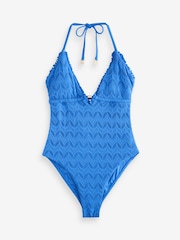 Maillot de bain B by Ted Baker Bleu texturé plongeant pour le contrôle du ventre - Image 5 of 8
