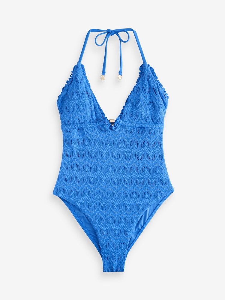 Maillot de bain B by Ted Baker Bleu texturé plongeant pour le contrôle du ventre - Image 5 of 8