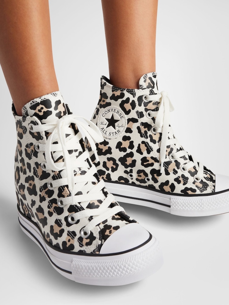Converse Black Chuck Taylor Leopard Wedge Trainers - Image 1 of 10