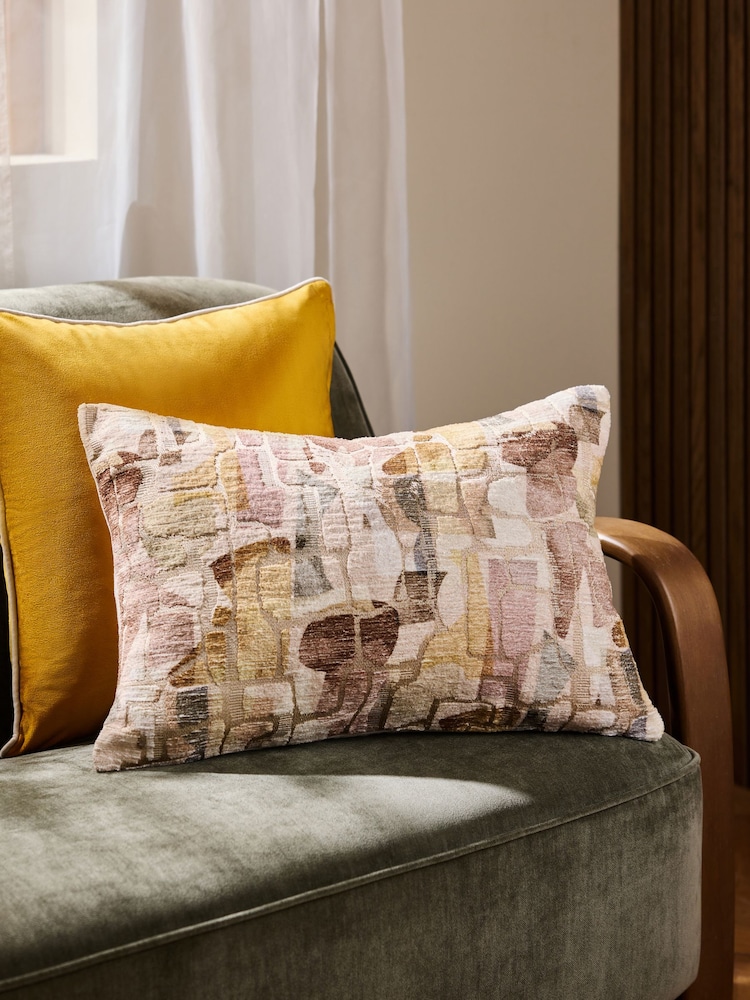 Ochre Yellow 100% Cotton Ria 40 x 59cm Abstract Velvet Cushion - Image 1 of 5