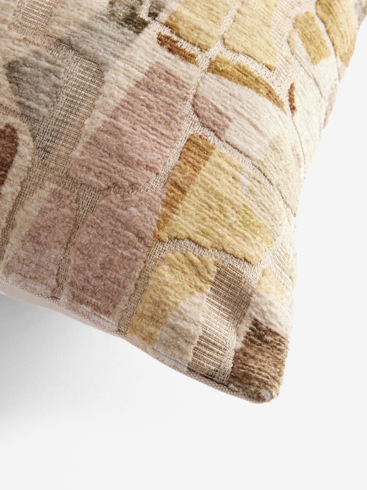 Ochre Yellow 100% Cotton Ria 40 x 59cm Abstract Velvet Cushion - Image 5 of 5