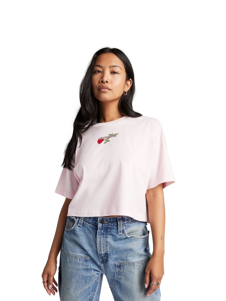 Converse Pink Oversized Hearts Cropped T-Shirt - Image 1 of 5