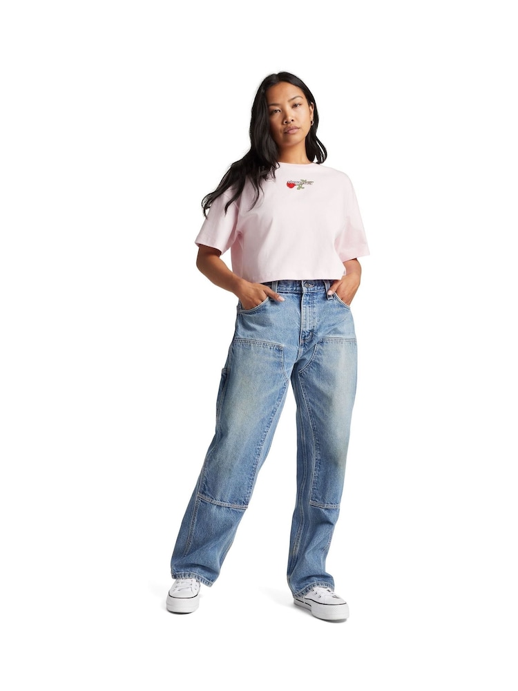 Converse Pink Oversized Hearts Cropped T-Shirt - Image 2 of 5