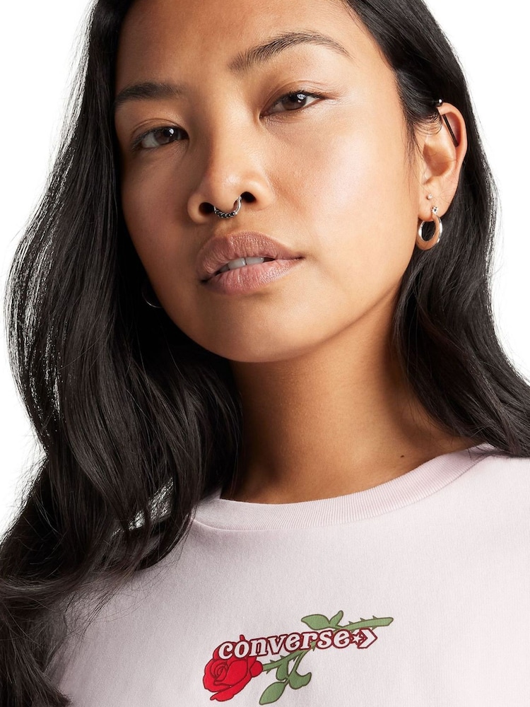 Converse Pink Oversized Hearts Cropped T-Shirt - Image 4 of 5
