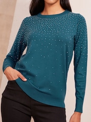 Friends Like These Teal Blue Hotfix Knit Jumper - Image 1 of 4
