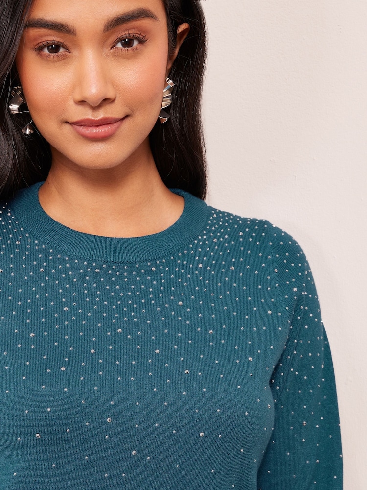 Friends Like These Teal Blue Hotfix Knit Jumper - Image 2 of 4