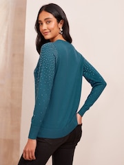 Friends Like These Teal Blue Hotfix Knit Jumper - Image 4 of 4