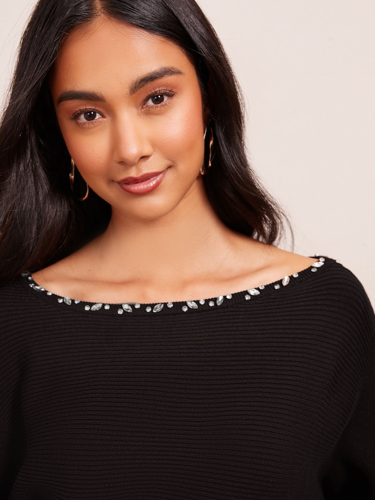Friends Like These Black Embellished Off The Shoulder Jumper - Image 2 of 4