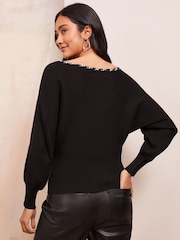 Friends Like These Black Embellished Off The Shoulder Jumper - Image 4 of 4