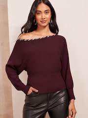 Friends Like These Red Embellished Off The Shoulder Jumper - Image 1 of 4