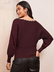 Friends Like These Red Embellished Off The Shoulder Jumper - Image 4 of 4