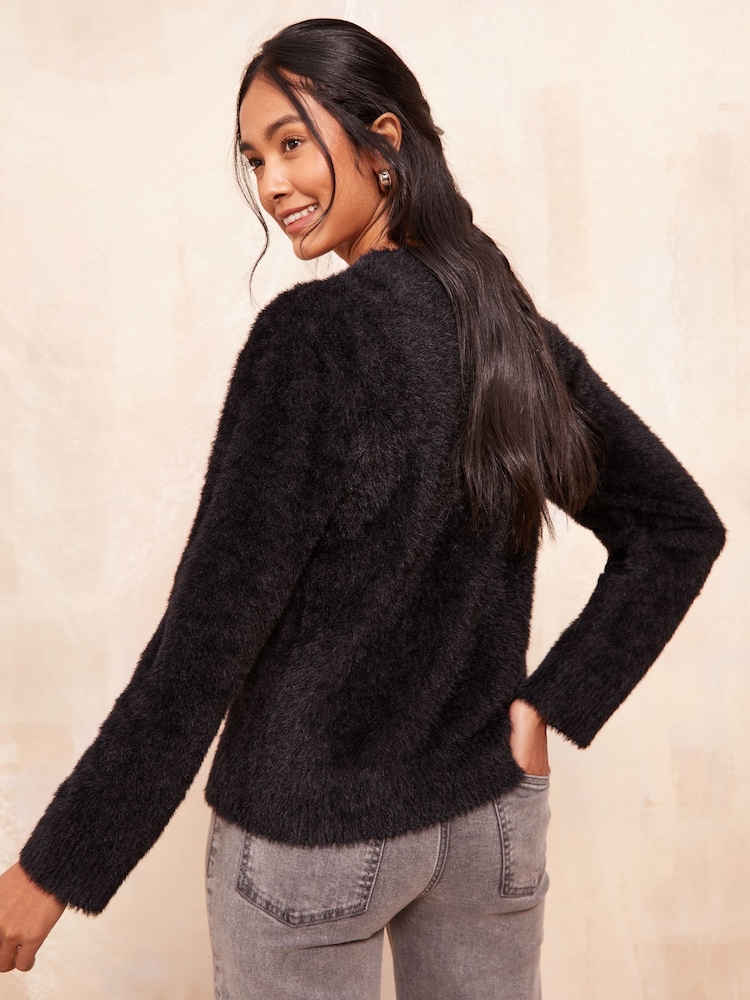 Friends Like These Black Eyelash Embellished Neck Jumper - Image 4 of 4 Friends Like These Black Eyelash Embellished Neck Jumper - Image 4 of 4