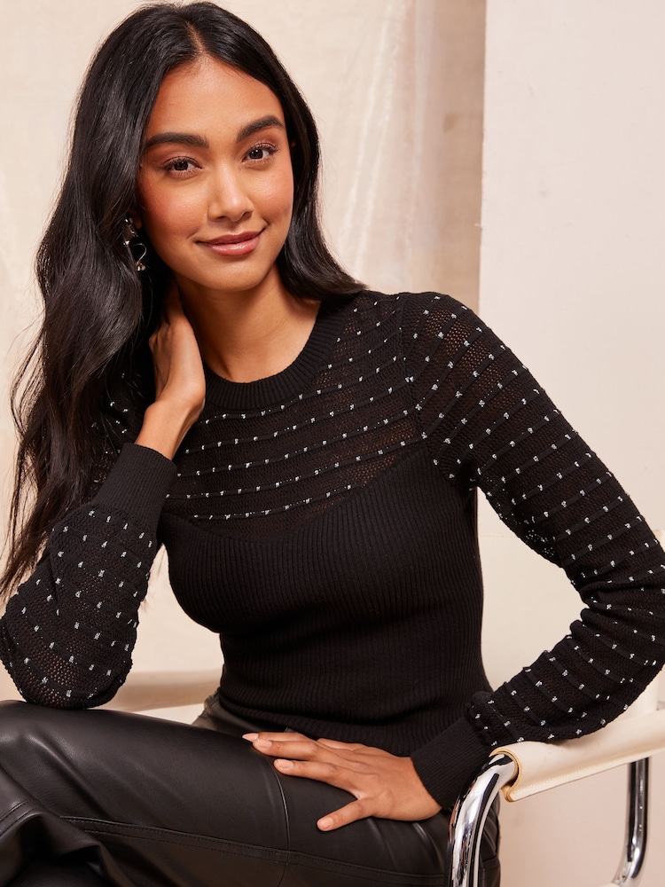 Friends Like These Black Yoke Stitch Sleeve Jumper - Image 1 of 4