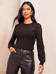 Friends Like These Black Yoke Stitch Sleeve Jumper - Image 2 of 4