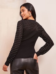 Friends Like These Black Yoke Stitch Sleeve Jumper - Image 4 of 4
