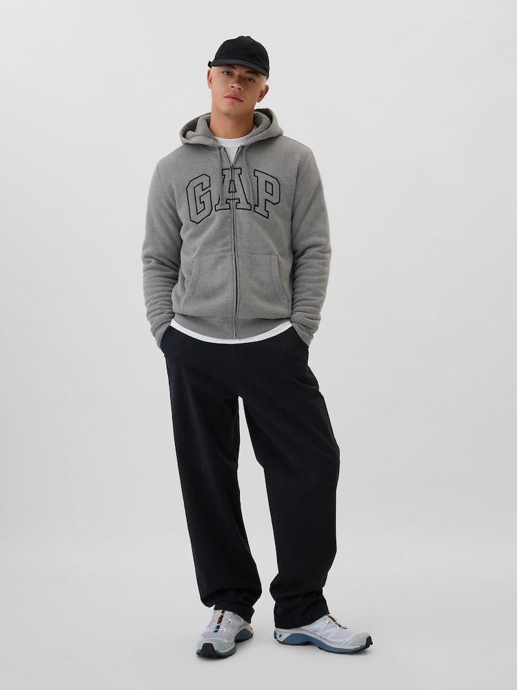 Gap Light Grey Logo Sherpa-Lined Zip Up Hoodie d - Image 3 of 5