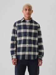 Gap Navy Blue Midweight Cotton Long Sleeve Flannel Shirt - Image 1 of 5