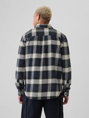 Gap Navy Blue Midweight Cotton Long Sleeve Flannel Shirt - Image 2 of 5