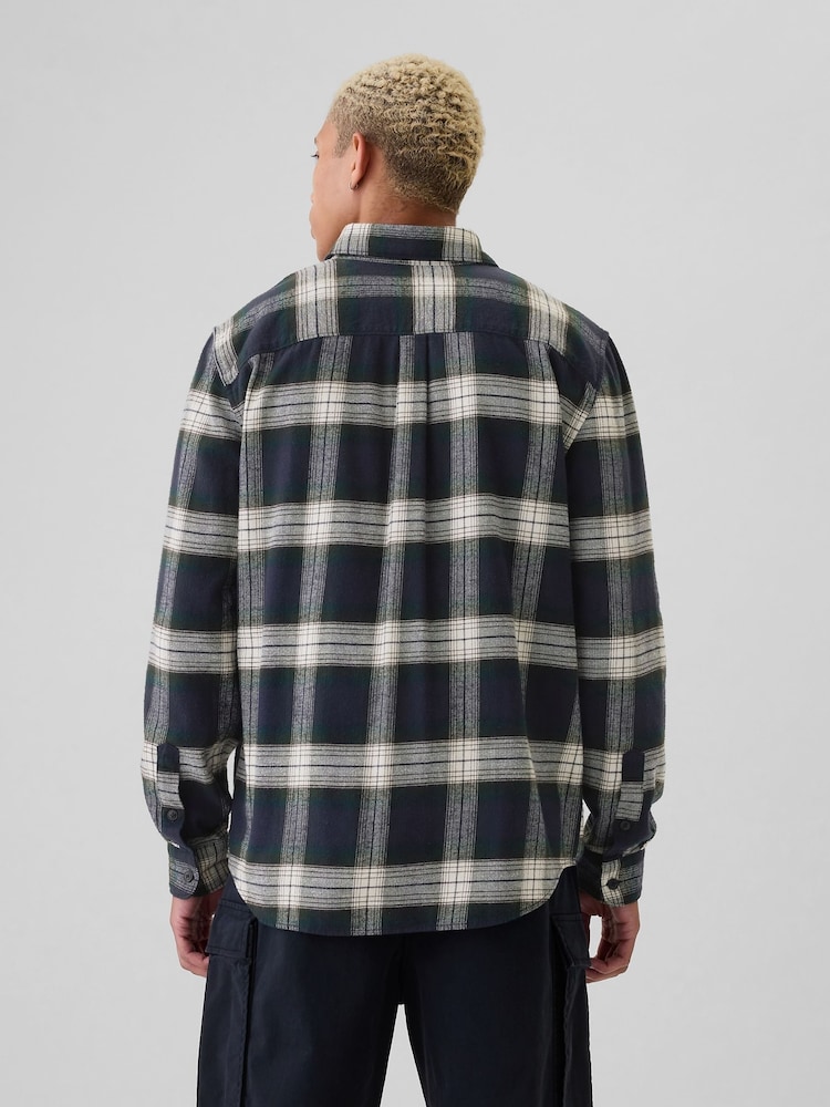 Gap Navy Blue Midweight Cotton Long Sleeve Flannel Shirt - Image 2 of 5