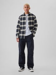 Gap Navy Blue Midweight Cotton Long Sleeve Flannel Shirt - Image 3 of 5
