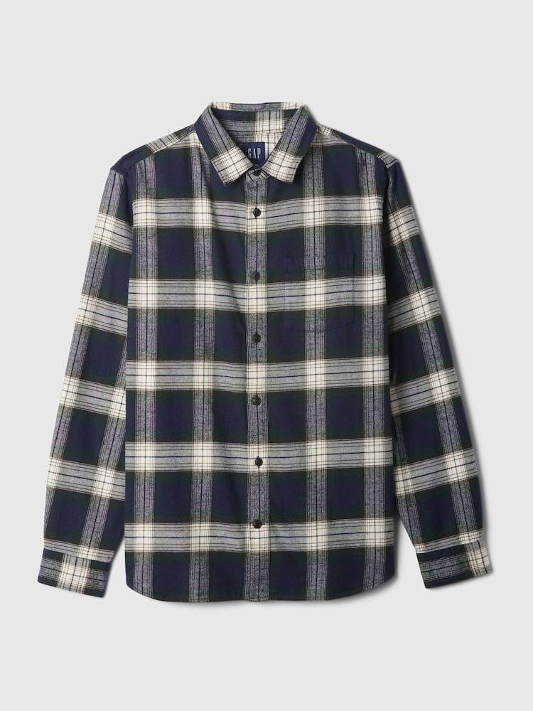 Gap Navy Blue Midweight Cotton Long Sleeve Flannel Shirt - Image 5 of 5