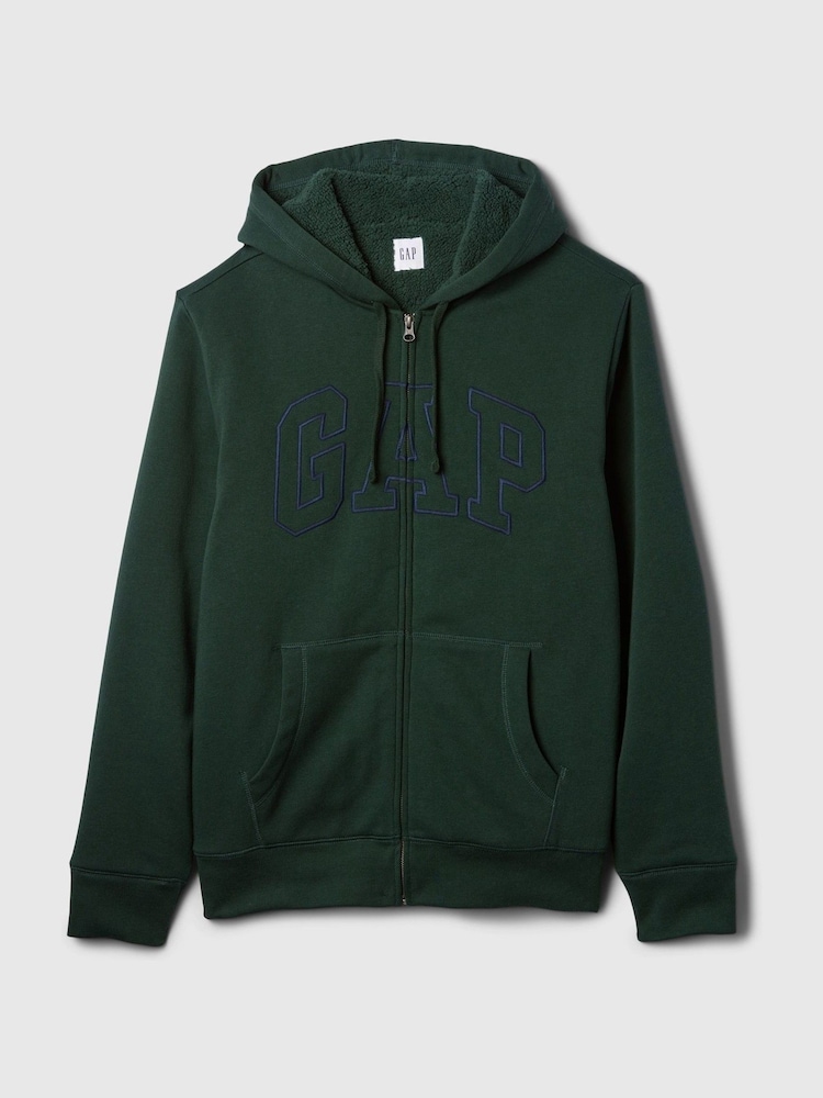 Verde - Gap Logo Sherpa-Lined Zip Up Hoodie d - Image 5 of 5