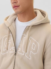 Bej - Hanorac cu fermoar întreg căptușit cu logo sherpa Gap d - Image 4 of 5