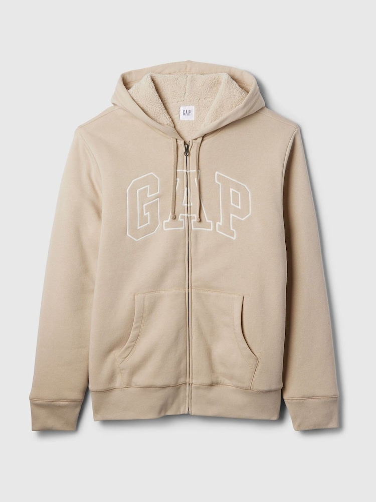 Bej - Hanorac cu fermoar întreg căptușit cu logo sherpa Gap d - Image 5 of 5
