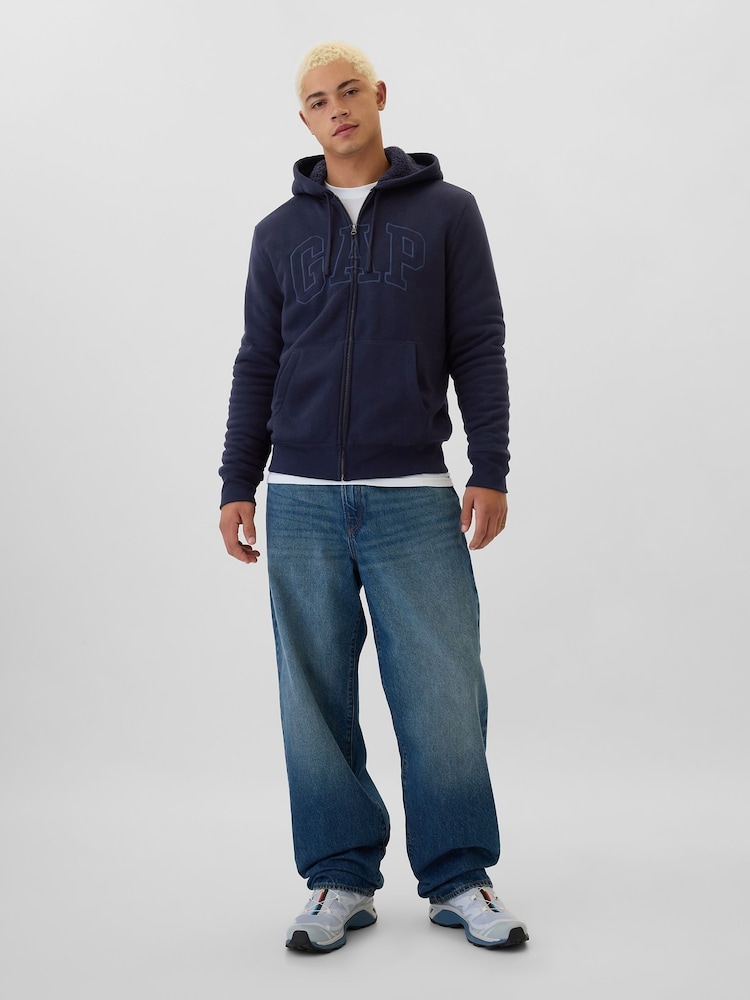 Granatowy - Gap Logo Sherpa-Lined Zip Up Hoodie d - Image 3 of 5