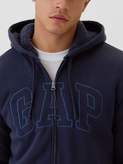 Bleumarin albastru - Hanorac cu fermoar întreg căptușit cu logo sherpa Gap d - Image 4 of 5