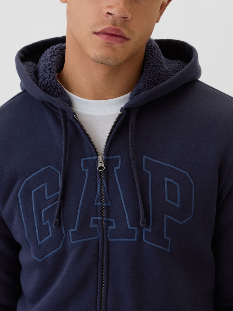 Granatowy - Gap Logo Sherpa-Lined Zip Up Hoodie d - Image 4 of 5