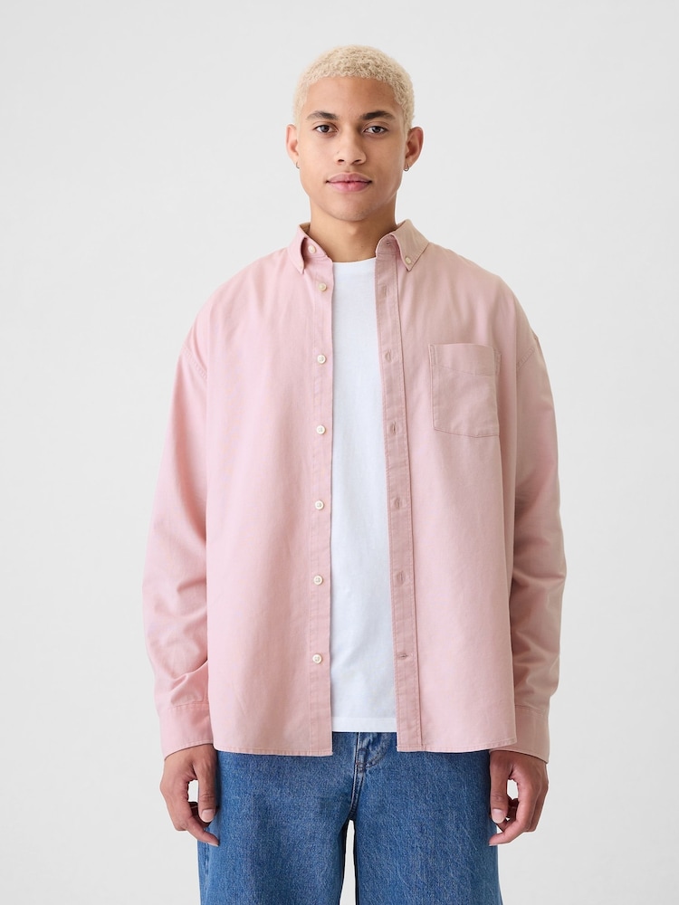 Gap Pink Long Sleeve Big Oxford Shirt - Image 1 of 5