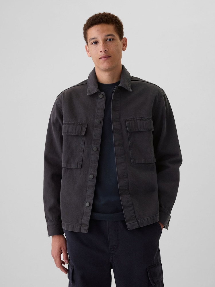 Czarny - Dżinsowa kurtka koszulowa Gap Denim Cargo - Image 1 of 5