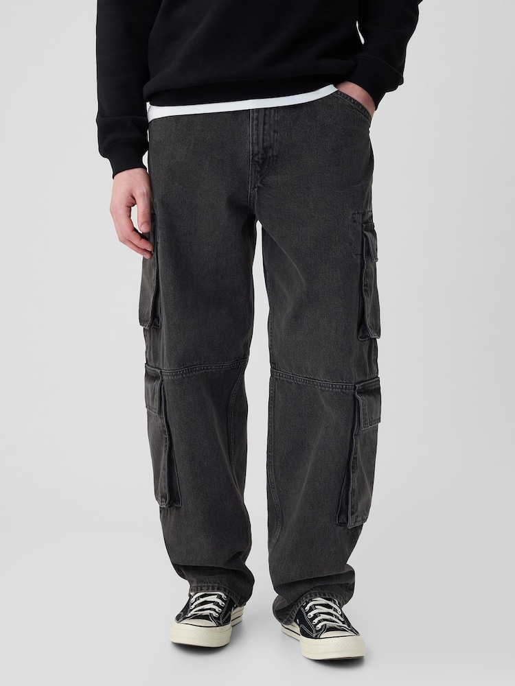 Gap Black Loose Fit Double Pocket Cargo Jeans - Image 2 of 5