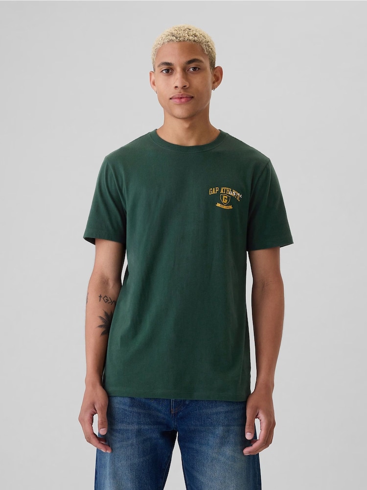 Gap Green Everyday Athletic Graphic 100% Cotton Short Sleeve T-Shirt - Image 1 of 4 Gap Green Everyday Athletic Graphic 100% Cotton Short Sleeve T-Shirt - Image 1 of 4