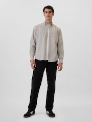 Gap Grey Stripe Regular Fit Long Sleeve Poplin Shirt - Image 3 of 5