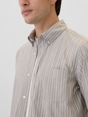 Gap Grey Stripe Regular Fit Long Sleeve Poplin Shirt - Image 4 of 5