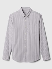 Gap Grey Stripe Regular Fit Long Sleeve Poplin Shirt - Image 5 of 5