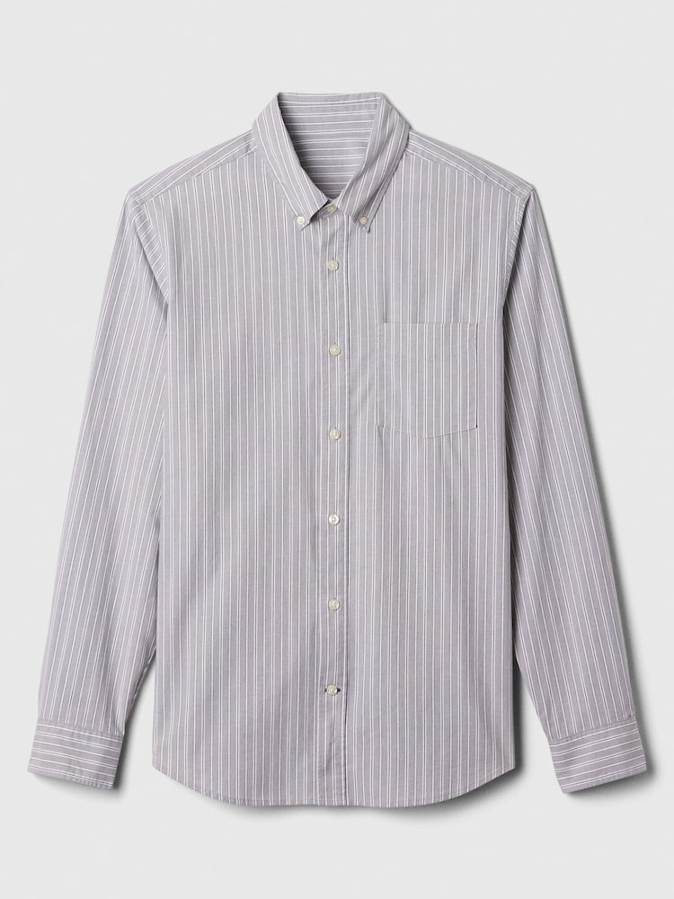 Gap Grey Stripe Regular Fit Long Sleeve Poplin Shirt - Image 5 of 5